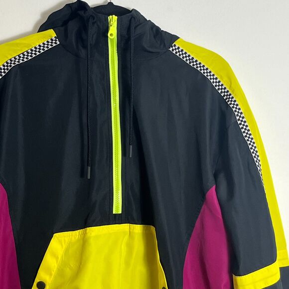 Urban Outfitters Mens M Black Neon Taxi Colorblock Windbreaker Pullover Jacket - Picture 1 of 8
